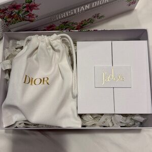 Dior drawstring pouch, Jadore parfum and body milk, and 4 goodies in a Dior box